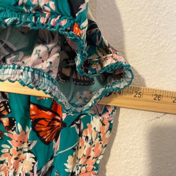 Torrid Green Floral Stretch Challis Pintuck Tiered Midi Dress Plus Size 3 3X - Picture 5 of 11